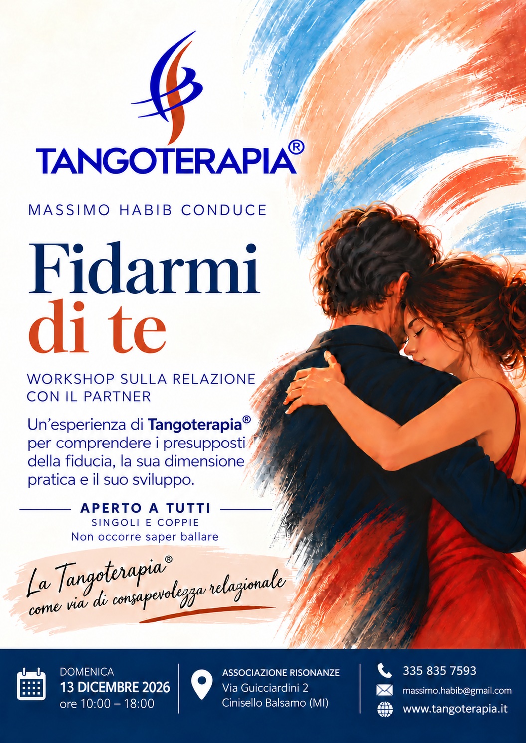 Fidarmi di te: workshop di Tangoterapia® con Massimo Habib, domenica 13 dicembre 2026, ore 10–18, a Cinisello Balsamo.